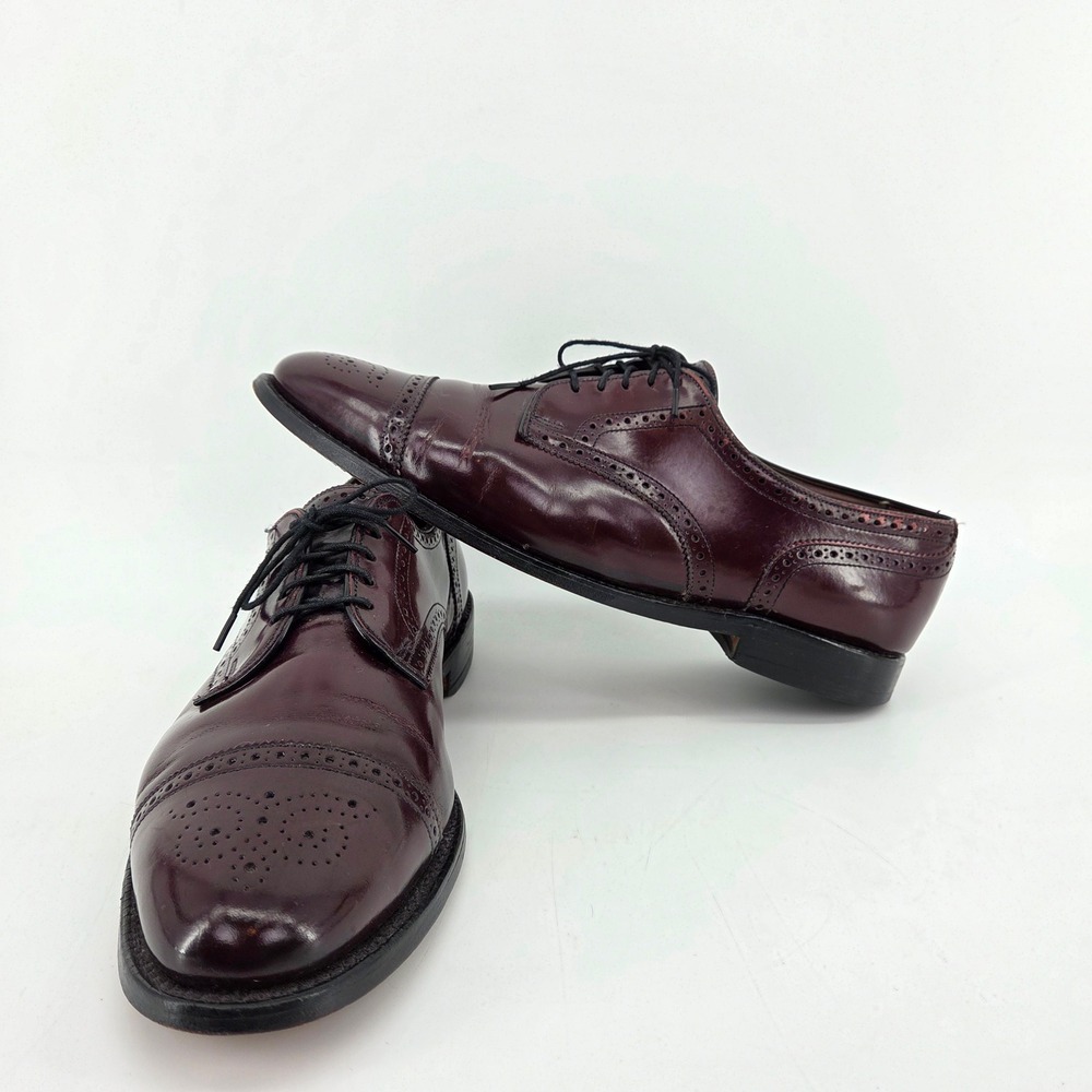 Allen Edmonds Sanford Burgundy Red Cap Toe Brogue Derby Oxford Shoes Mens 11.5
